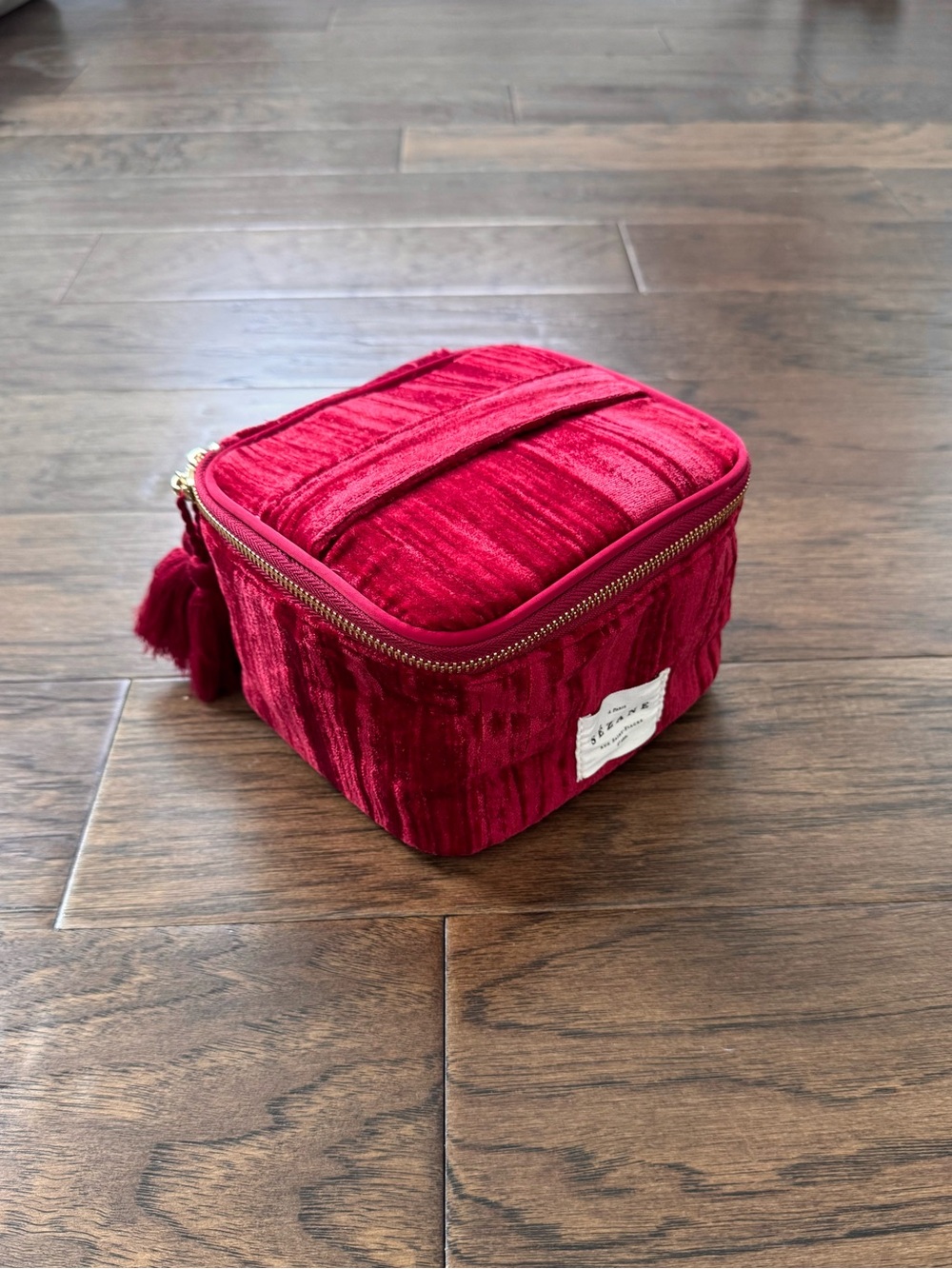 Sezane Red Velvet Cosmetic Bag with Tassel